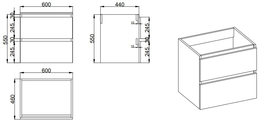 Fontana Proma badkamermeubel 60cm zonder kom zwart mat