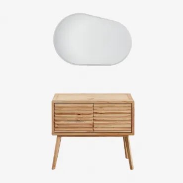 Deleyna Houten Badkamermeubelset Natuurlijk Hout & Without Sink & Ovaal Led En Anticondens 100x80 Cm Meunier & Zonder Kraan - Sklum