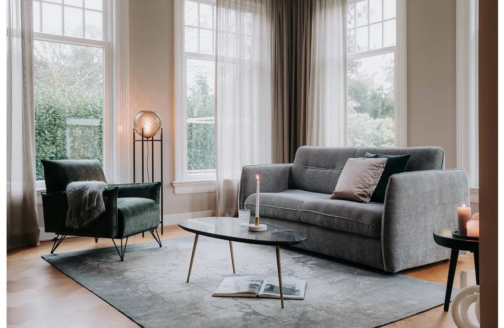 Goossens Salontafel Enzo ovaal, marmer zwart, elegant chic, 110 x 40 x 55 cm