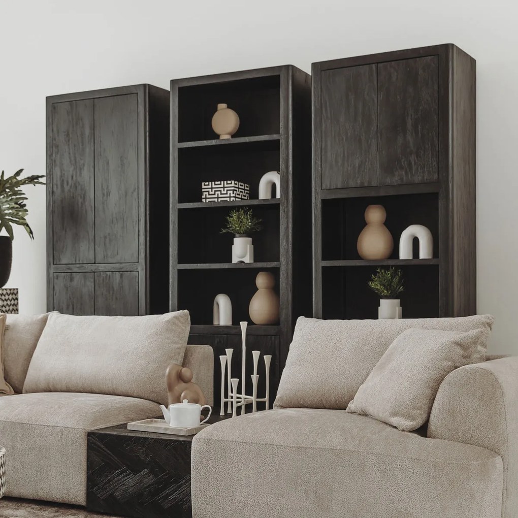 Tower Living Hoge Zwarte Kast Met Deuren Tenna - 80x45x220cm.