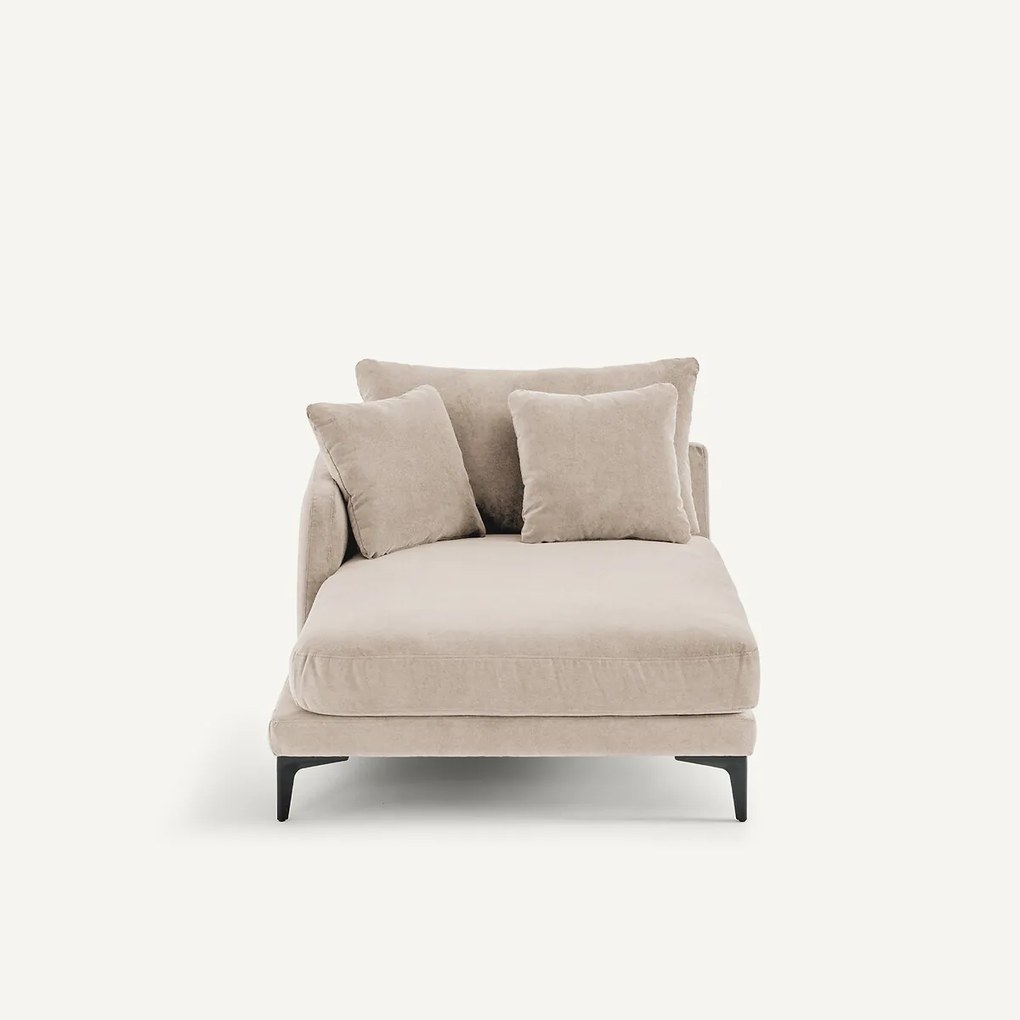 Longchair in stone-kleurig fluweel, MODERNISTE, ontwerp van Emmanuel Gallina