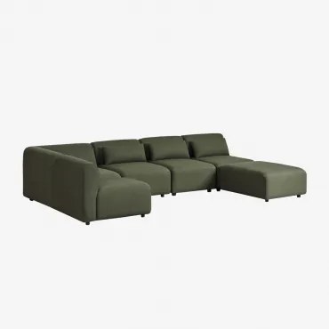 5-delige Modulaire Hoekbank Met Poef Fogler Teddystof Currygeel - Sklum