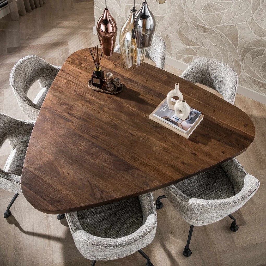 Driehoekige Eettafel Acaciahout - 165 X 165cm.