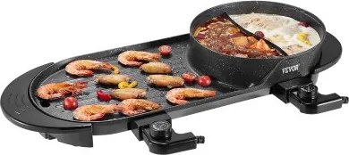 VEVOR Hot Pot met grill, 2200W 2-in-1 elektrische rookloze grill en hotpot, Koreaanse BBQ Shabu Hot Pot met aparte dubbele temperatuurregeling en antiaanbakpannen