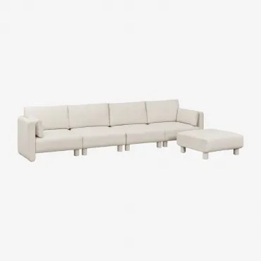 4-delige Modulaire Bank En Poef In Artemisa Bouclé Stof Crèmebeige Boucléstof - Sklum