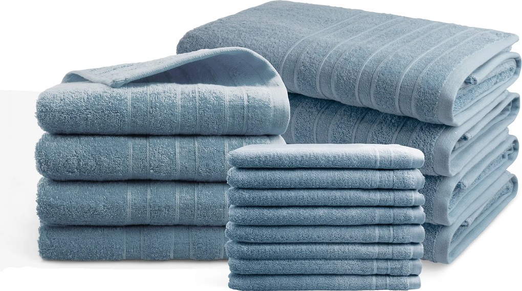 Handdoeken 16 delig set - Doublelife Recycled Cotton Collectie - cashmere blue