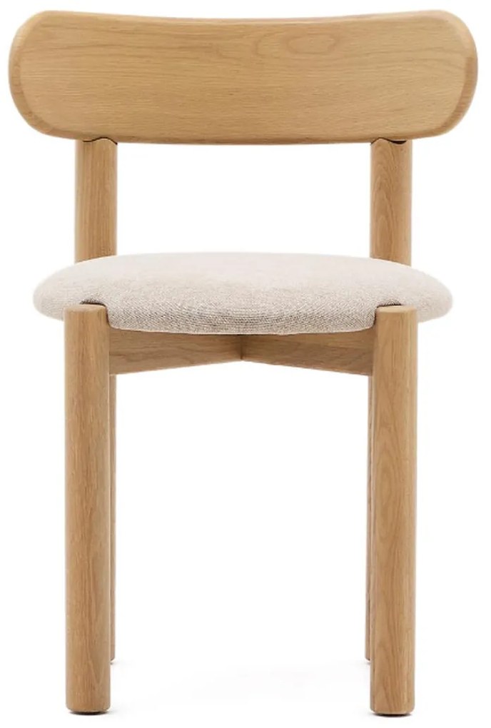 Kave Home Nebai Eiken Eetkamerstoel Met Beige Stof