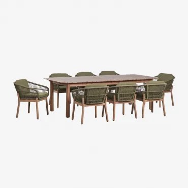 Set Van Een Uitschuifbare Rechthoekige Tafel 250-310x105 Cm Duala En 8 Eetkamerstoelen Van Acaciahout En Gevlochten Touw Karvia Acacia Bruin & Bouclé