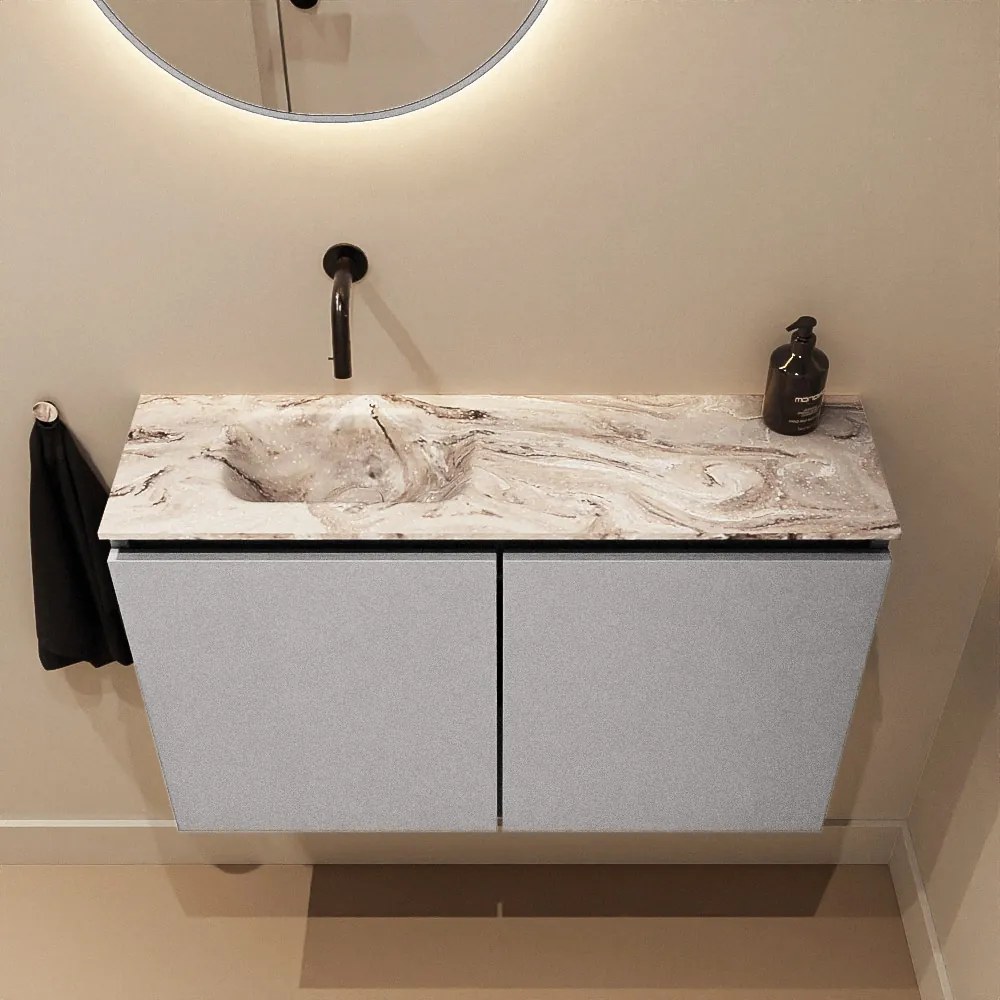 Mondiaz Ture DLux toiletmeubel 80cm plata met wastafel glace links zonder kraangat