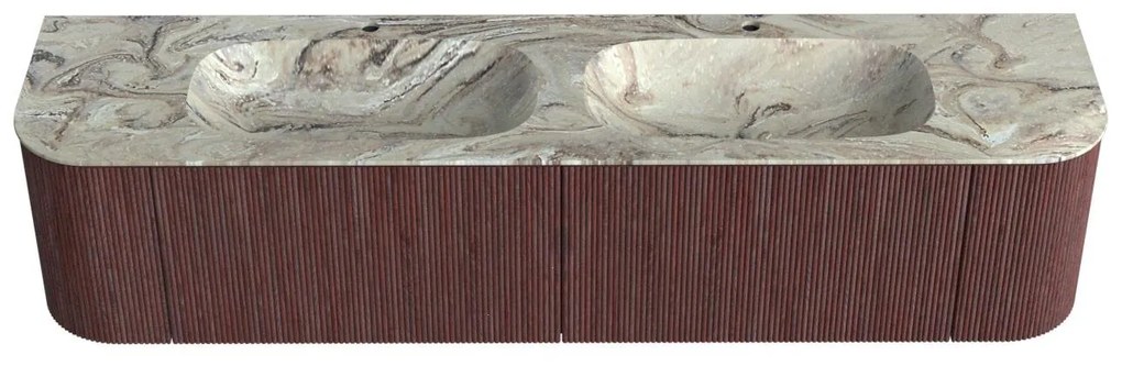 Mondiaz Kurve-dlux 190cm badmeubel ronding links/rechts ruby met 2 lades en deuren en wastafel stor small dubbel 2 kraangaten glace