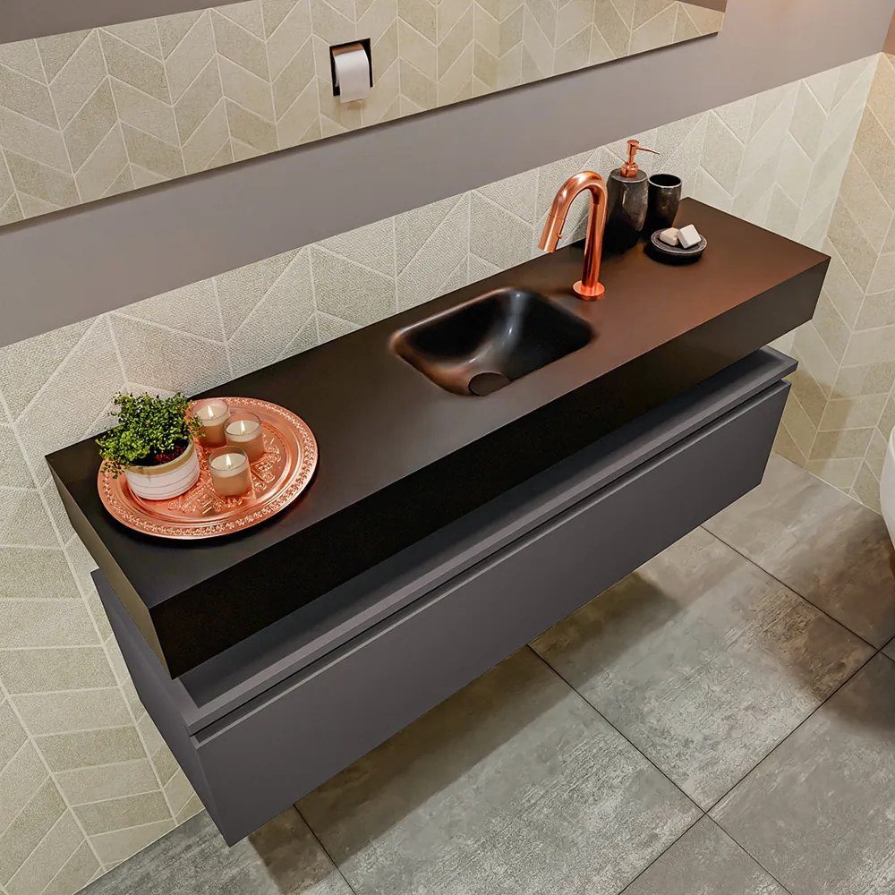 Mondiaz Andor toiletmeubel 120cm donkergrijs met zwarte wastafel midden met kraangat