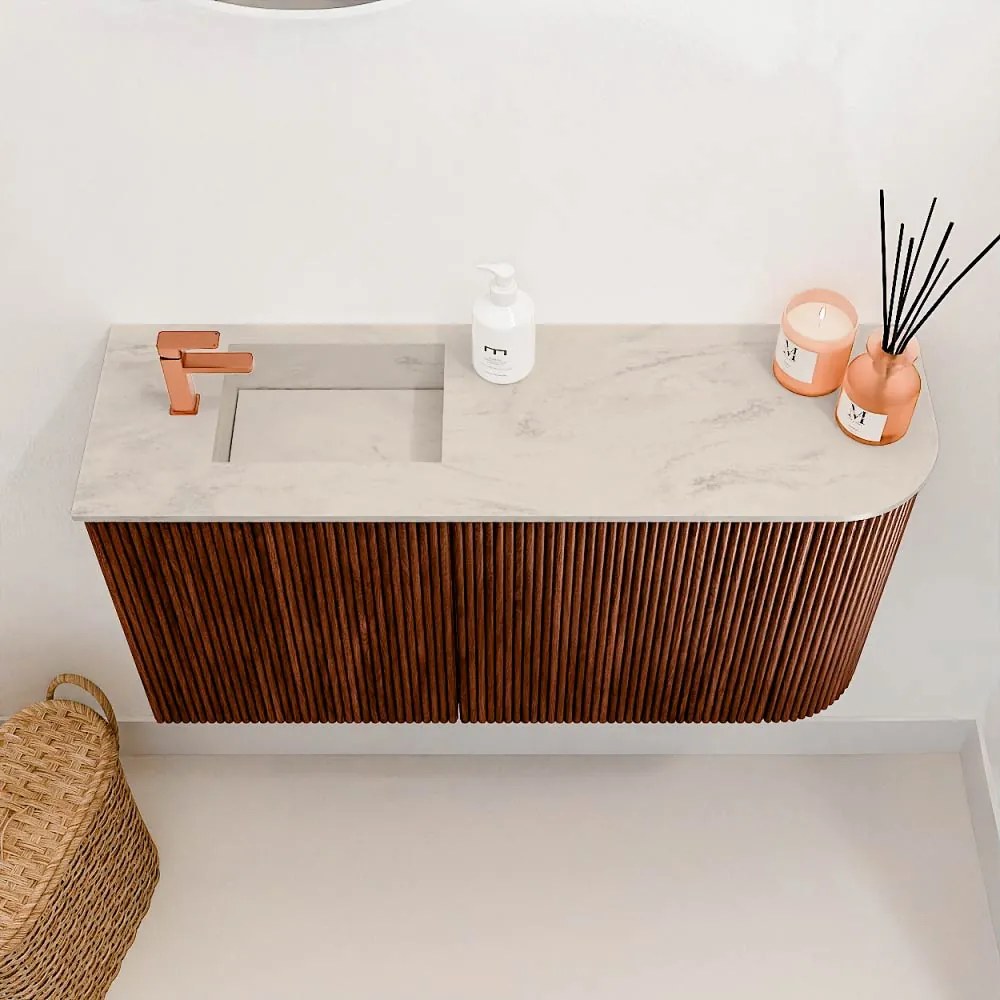 Mondiaz Joya DLux 80cm toiletmeubel ronding rechts ruby met wastafel faye links 1 kraangat opalo