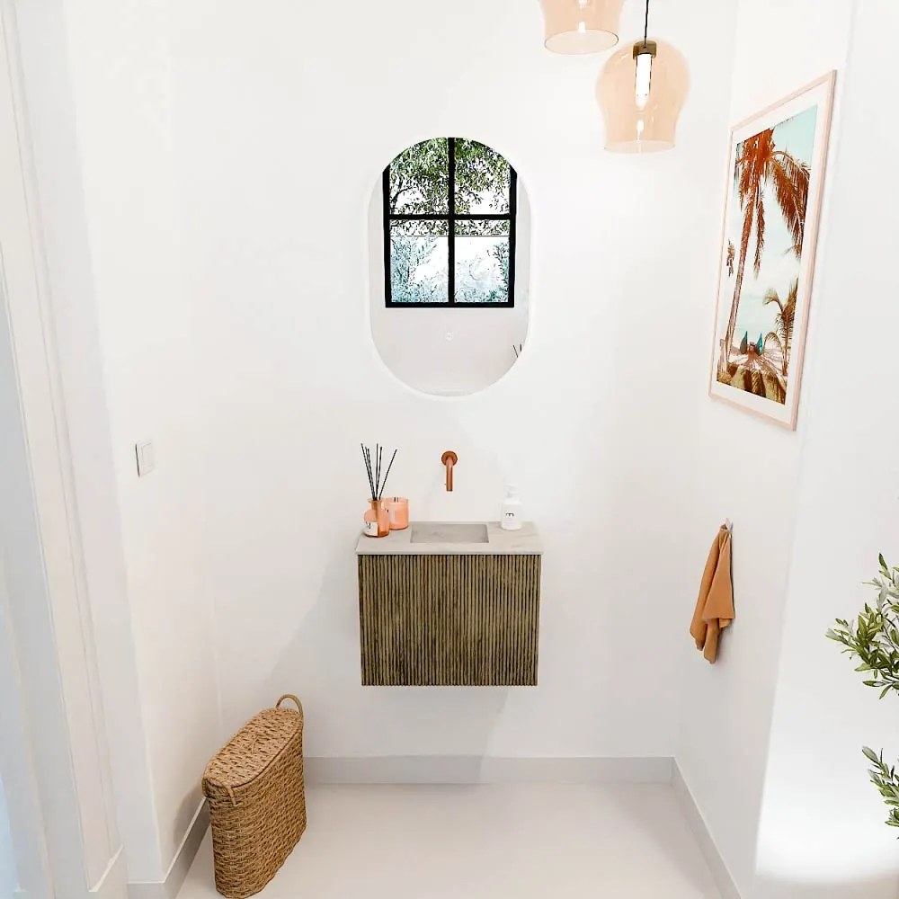 Mondiaz Joya DLux 50cm toiletmeubel dusk met wastafel faye midden zonder kraangat opalo