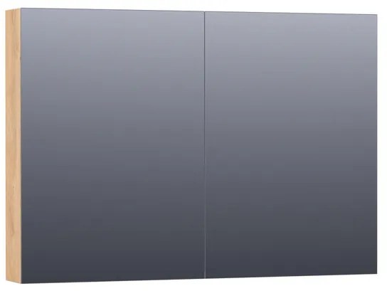 BRAUER Impress Deluxe spiegelkast - 100x70x15cm - interne en externe verlichting - 2 dubbelzijdige spiegeldeuren - Forest Tan SK-IMD100FT