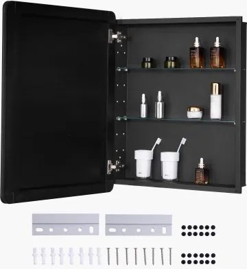 VEVOR Spiegelmedicijnkast (662 x 135 x 762 mm) voor badkamer met spiegeldeur en verstelbare glazen planken, ingebouwd en aan de muur bevestigd, aluminium frame, badkamerkast