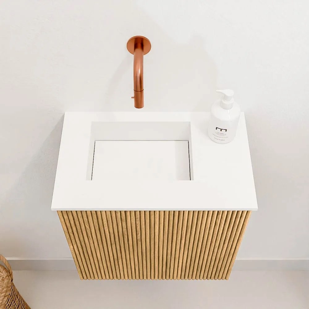 Mondiaz Joya 40cm toiletmeubel oak met wastafel faye links zonder kraangat talc