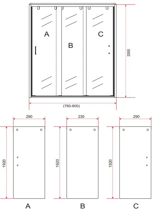 Sanigoods Toru schuifdeur 3-delig 80cm chroom