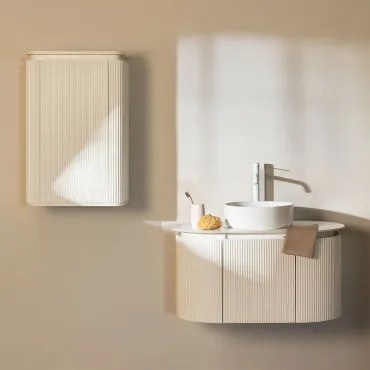 Carsone Hangend Badkamermeubelset Van Hout Wit & Wit & Rond Keramiek Wit Ø40 Cm Lenka & Wit ↑30 Cm Met Aftapkraan Zonder Overloop Orveta - Sklum