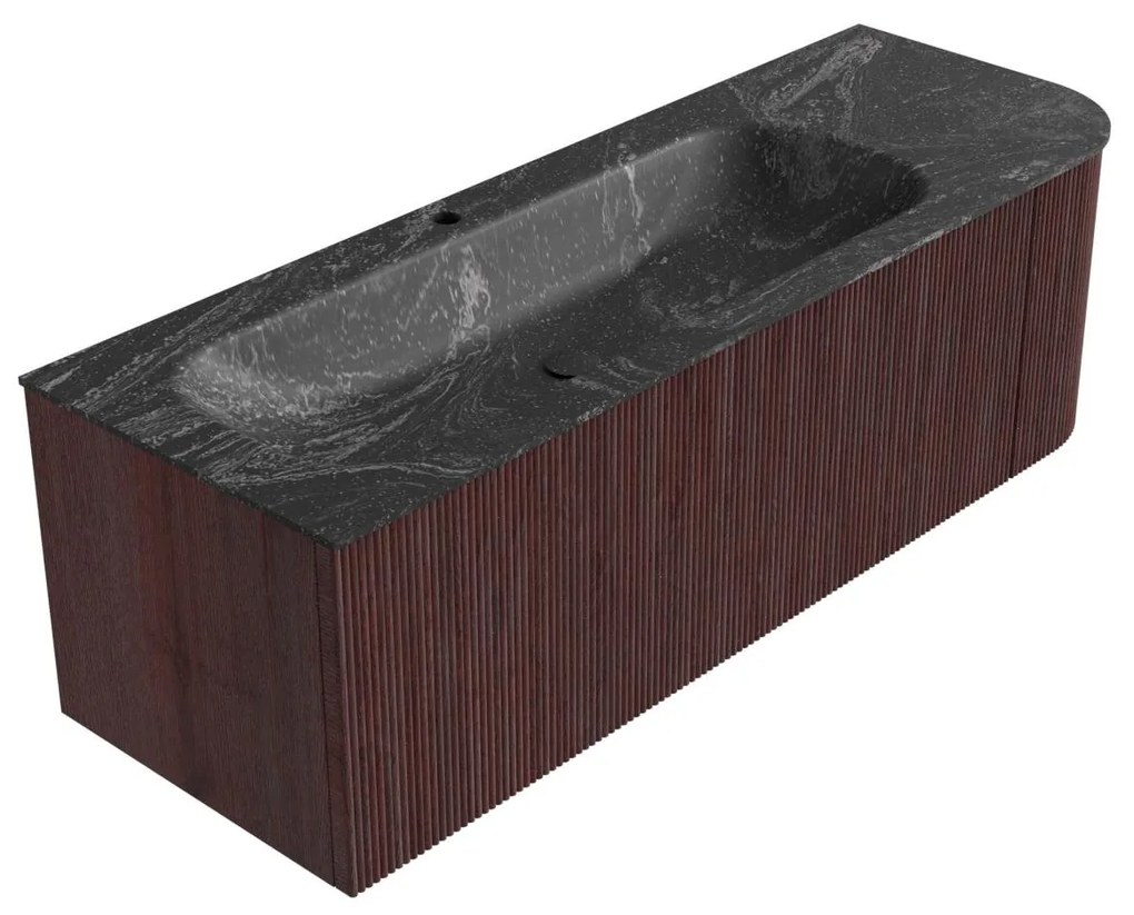 Mondiaz Kurve-dlux 135cm badmeubel ronding rechts ruby met 1 lade en deur en wastafel big medium kraangat links lava