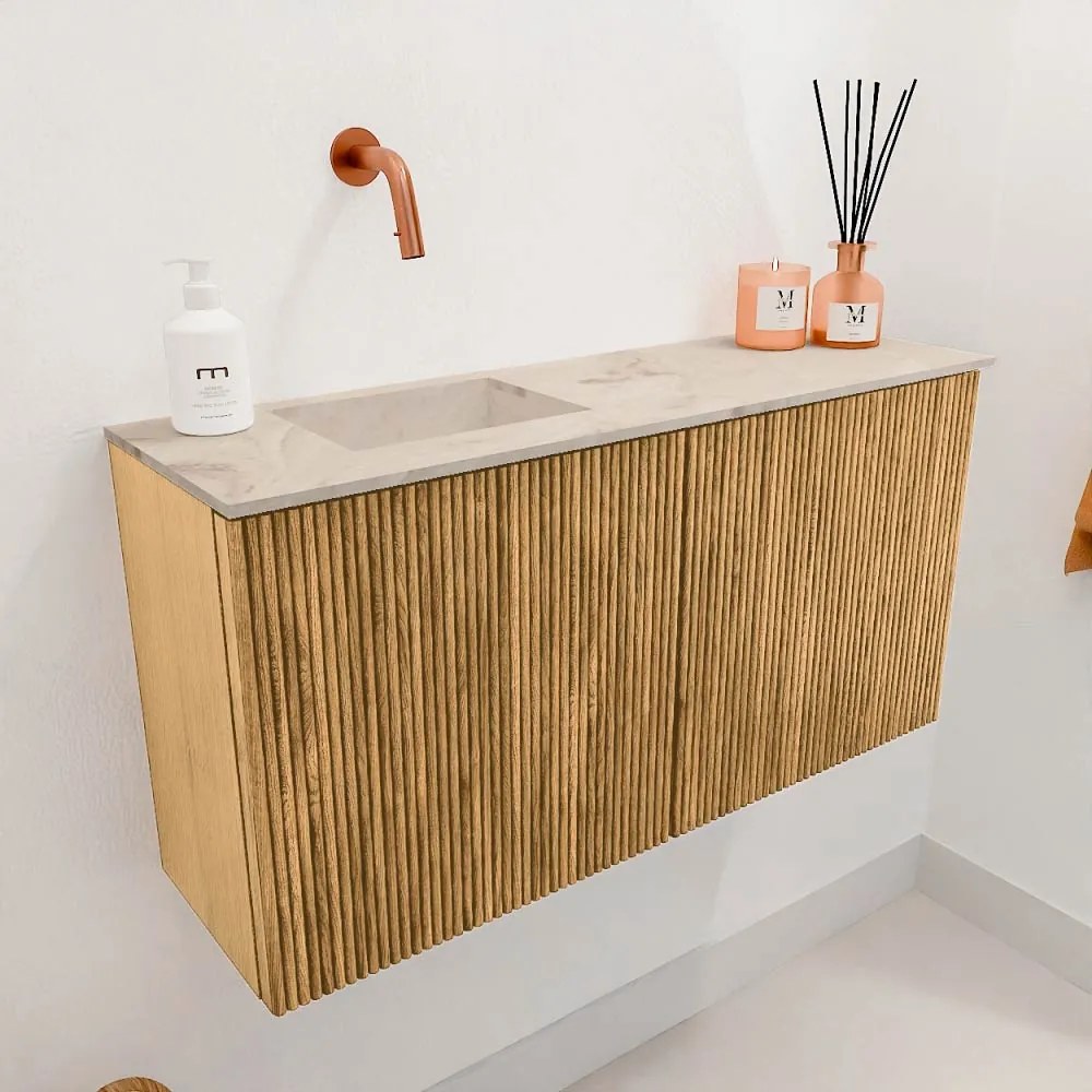 Mondiaz Joya DLux 80cm toiletmeubel oak met wastafel faye links zonder kraangat frappe