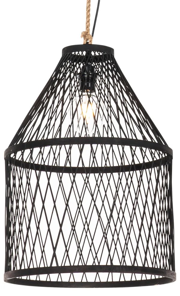 Landelijke buiten hanglamp zwart rotan 40x55 cm - Calamus