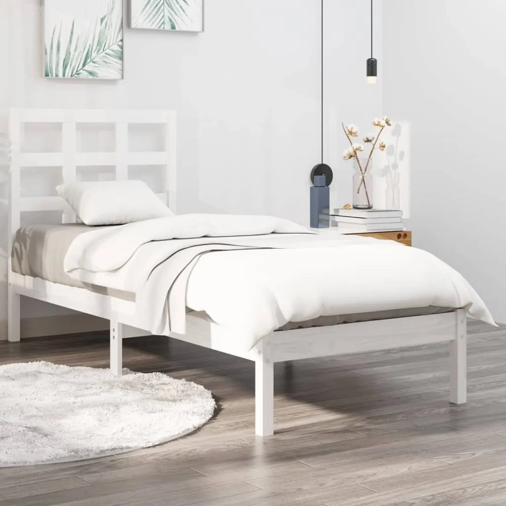 vidaXL Bedframe massief hout wit 75x190 cm 2FT6 Small Single