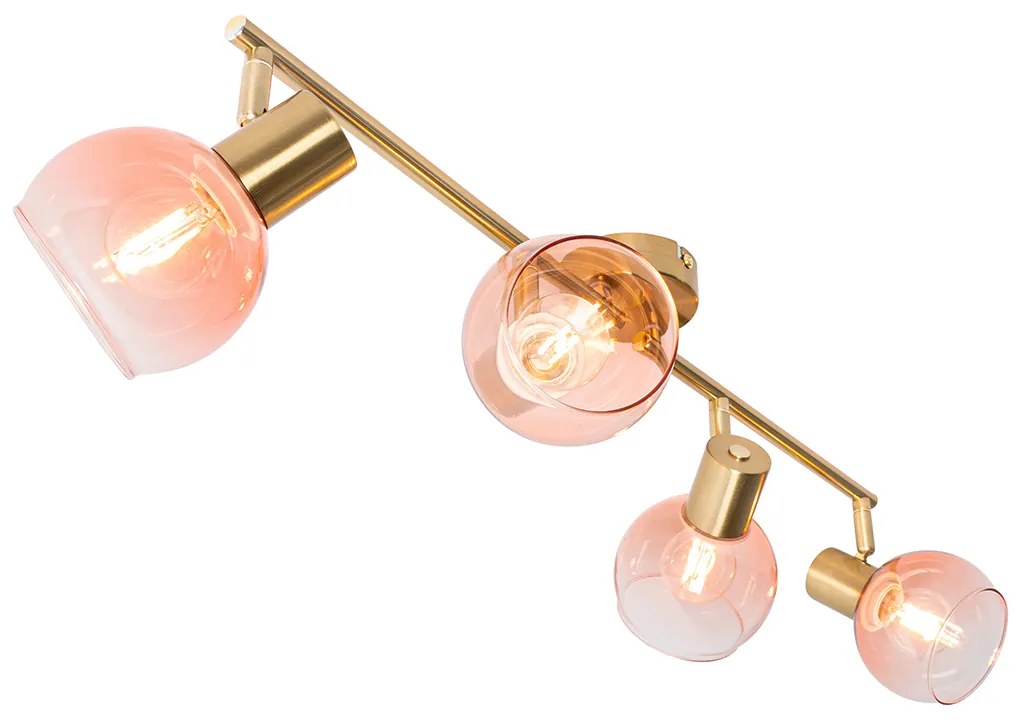 Art Deco spot goud met roze glas 4-lichts - Vidro