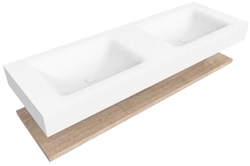 Zaro Alan badmeubel 140cm met planchet washed oak en vrijhangende wastafel cloud dubbel zonder kraangat talc