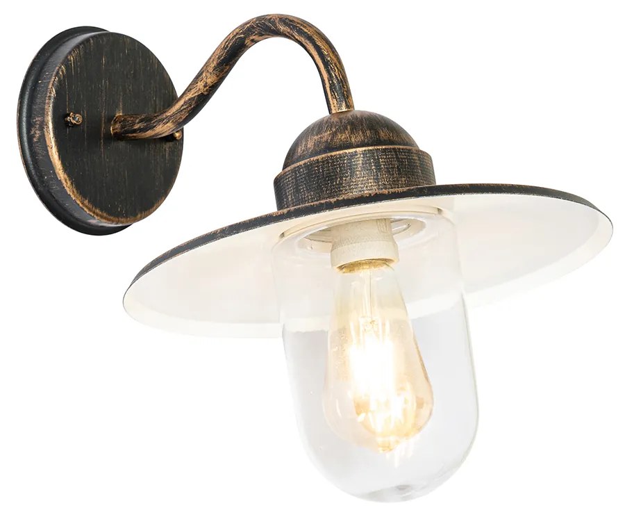 Landelijke buiten wandlamp antiek goud IP44 - Kansas Landelijk / Rustiek E27 IP44 Buitenverlichting rond