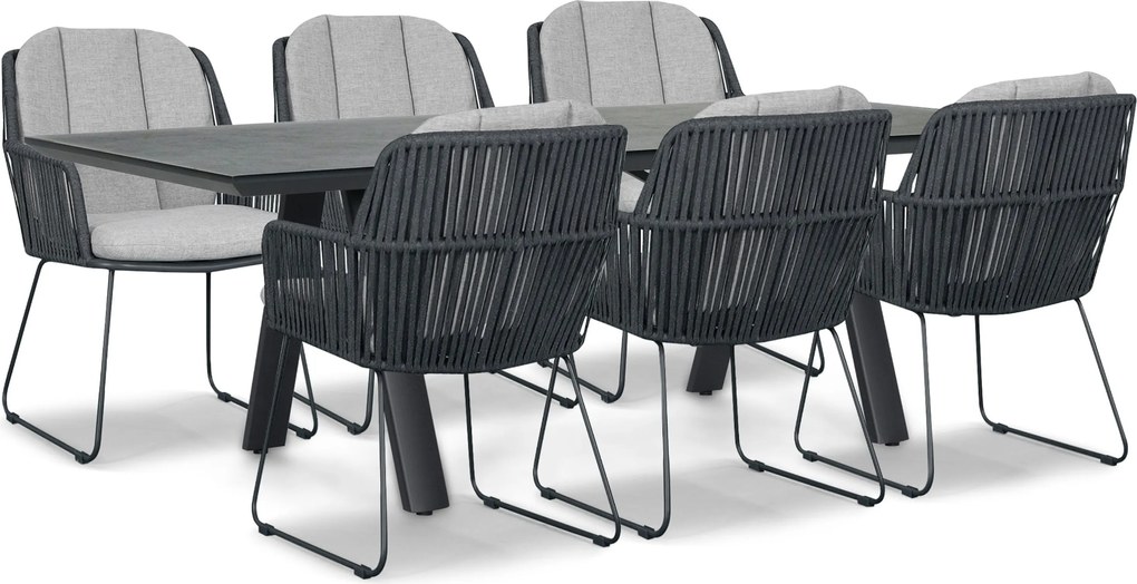 Tuinset 6 personen 230 cm Rope Grijs Domani Furniture Trivento/Monza