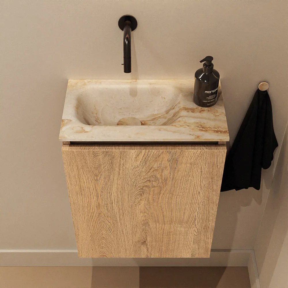 Mondiaz Ture DLux toiletmeubel 40cm washed oak met wastafel frappe links zonder kraangat