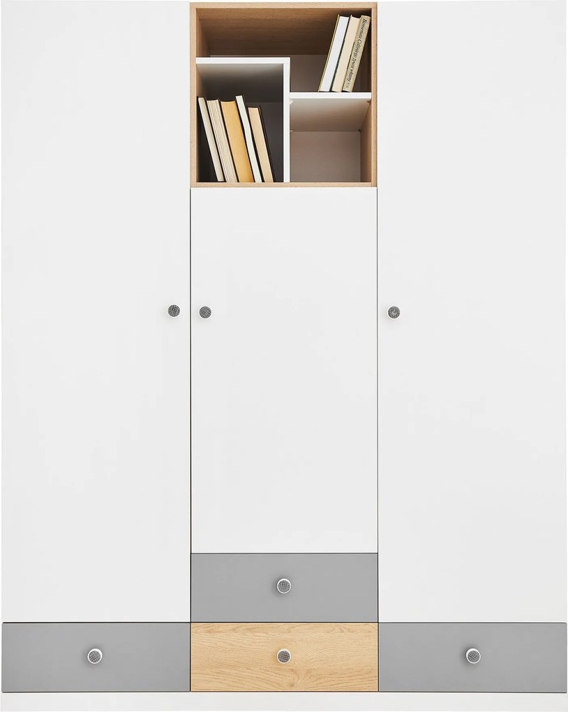 Kledingkast Tesmonu 100, Wit, Eiken, Grijs, 190x150x50cm, 126 kg, Kledingkast deuren: Met scharnieren, Aantal planken: 6, Aantal planken: 6