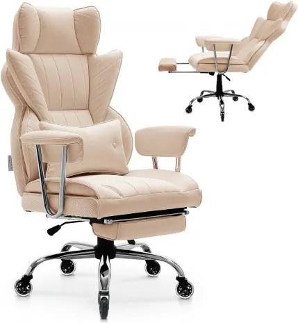 VEVOR Executive Office Chair Draaistoel met hoge rugleuning, afneembare armleuningen en voetensteun, bureaustoel met veerkrachtig schuimkussen voor studie en gamen, bruin