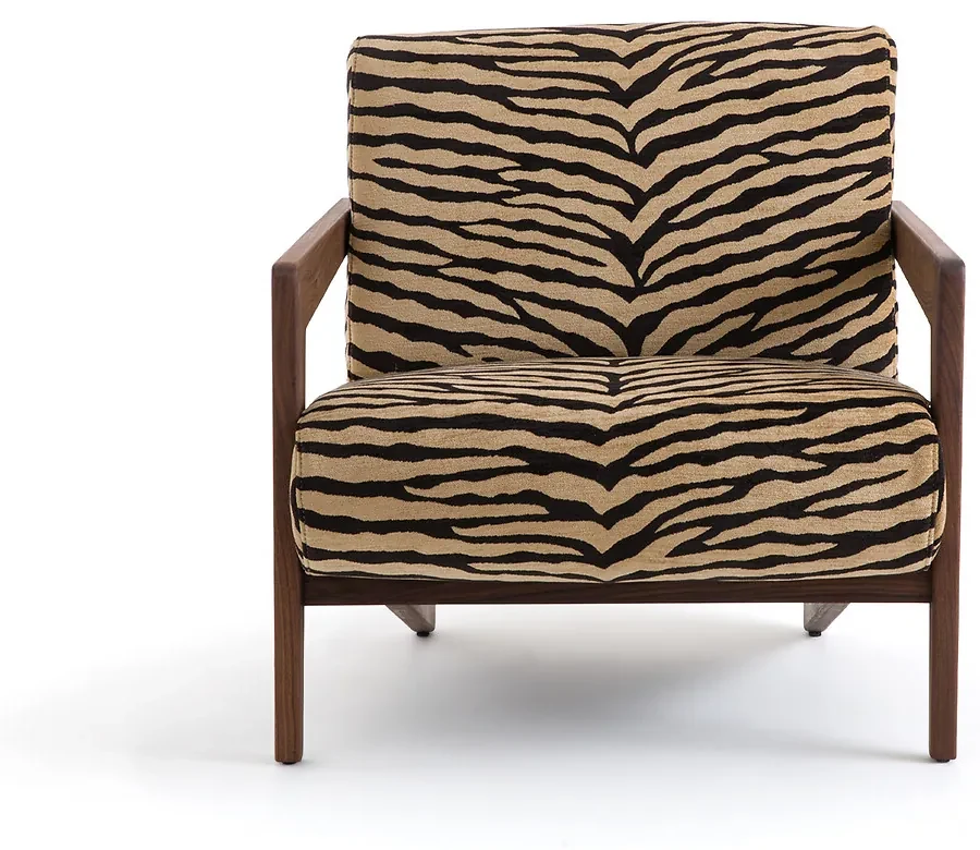 Fauteuil in massief notenhout met dierenprint, Izag