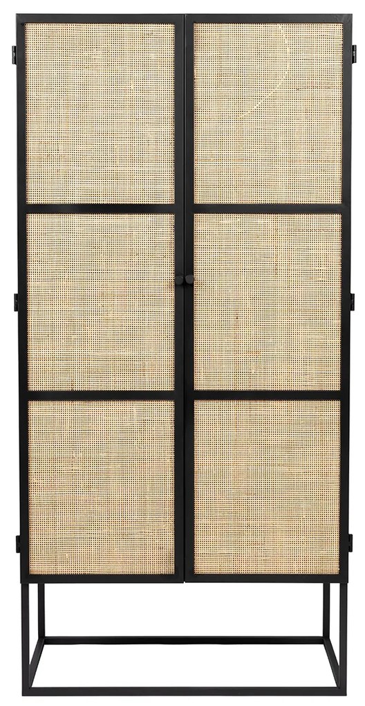 Japandi Kast Zwart Met Rotan - 70x38x145cm.