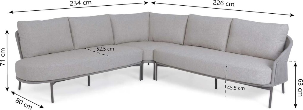 Hoek loungeset 5 personen Aluminium/rope Taupe 4 Seasons Outdoor Florence