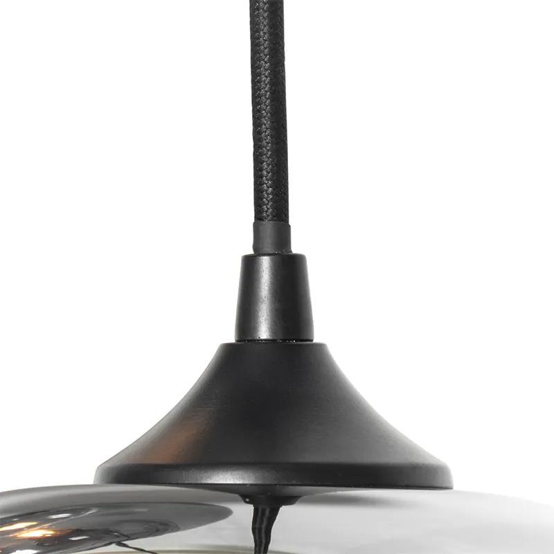 Art Deco hanglamp zwart met smoke glas rond 3-lichts- Busa Art Deco E27 Binnenverlichting Lamp