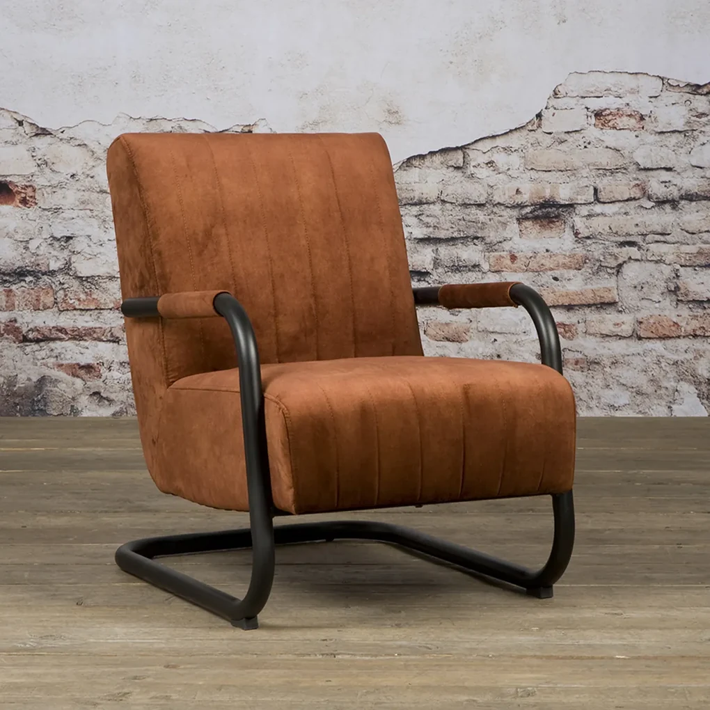 Tower Living Fauteuil Buisframe Bruin Fluweel Riva