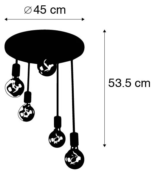 Moderne plafondlamp zwart 5-lichts - Facil Modern E27 rond Binnenverlichting Lamp