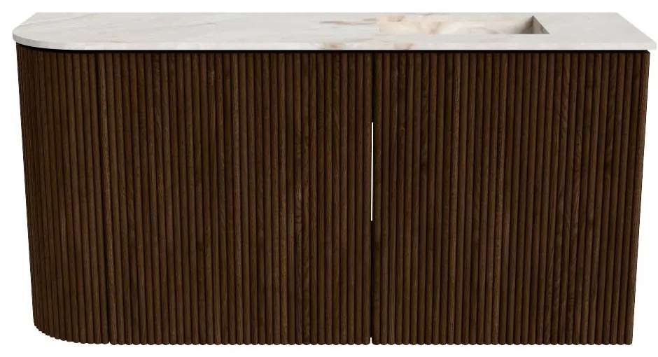 Mondiaz Joya DLux 80cm toiletmeubel ronding links walnut met wastafel faye rechts zonder kraangat frappe
