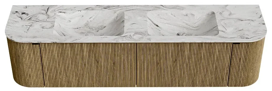Mondiaz Kurve-dlux 180cm badmeubel ronding links/rechts dusk met 2 lades en deuren en wastafel leaf dubbel zonder kraangat glace