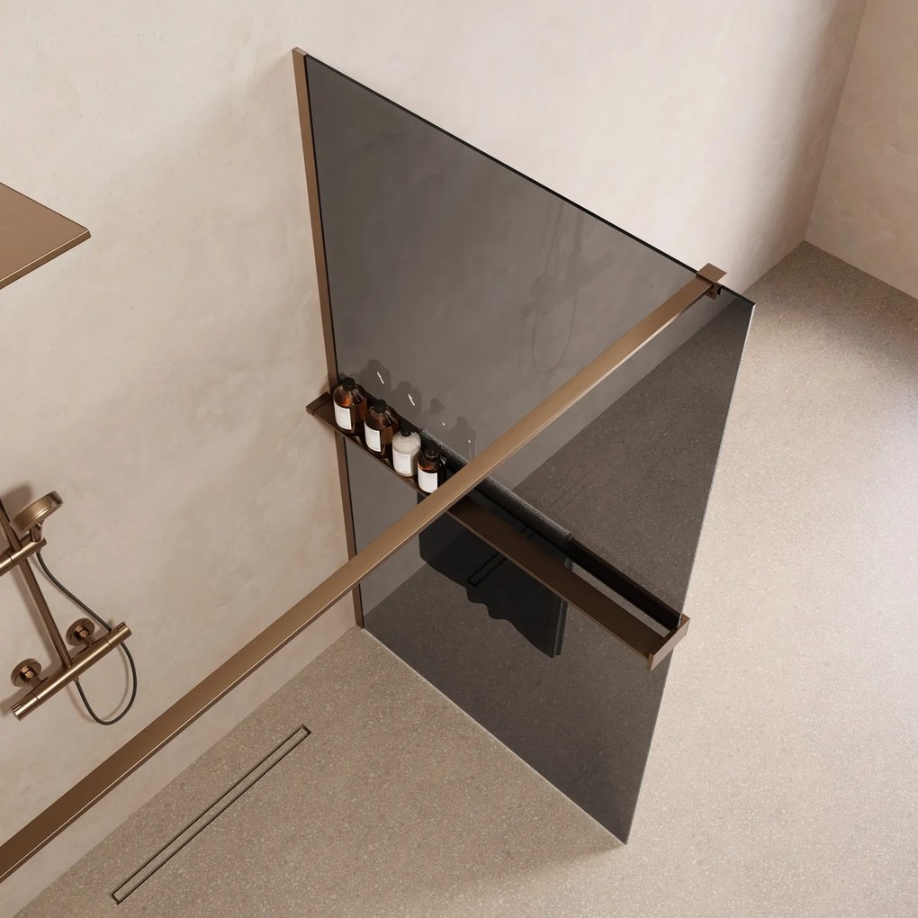 Saniclear Metric inloopdouche 90cm met handdoekhouder en rookglas verouderd messing