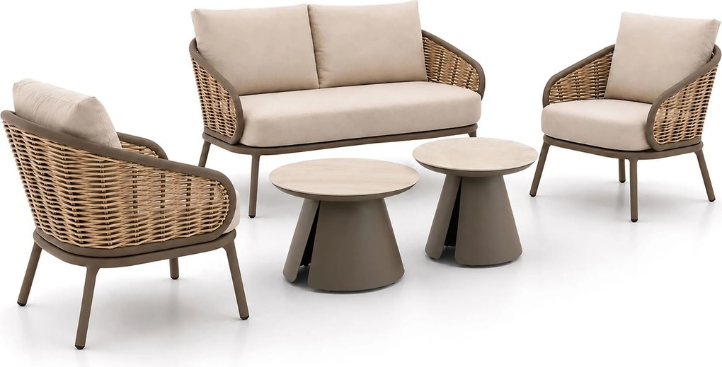 Stoel en Bank Loungeset 4 personen Aluminium Taupe Apple Bee Pine