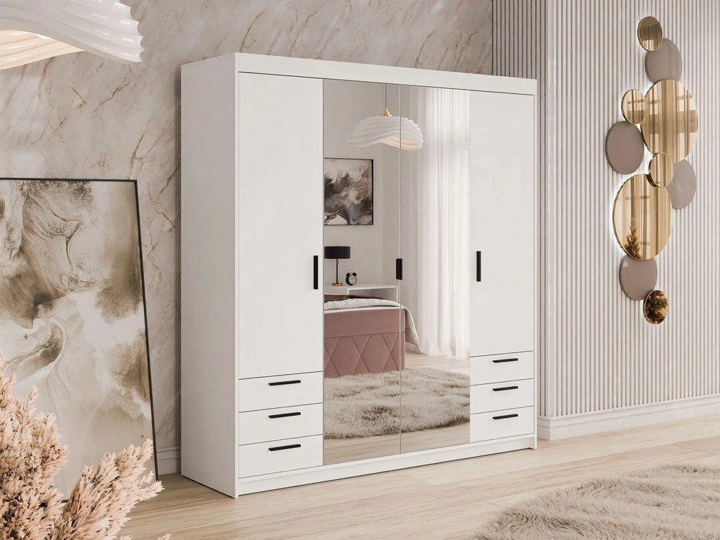 Kledingkast Novduni 115, Wit, 191x177x53cm, 149 kg, Kledingkast deuren: Met scharnieren