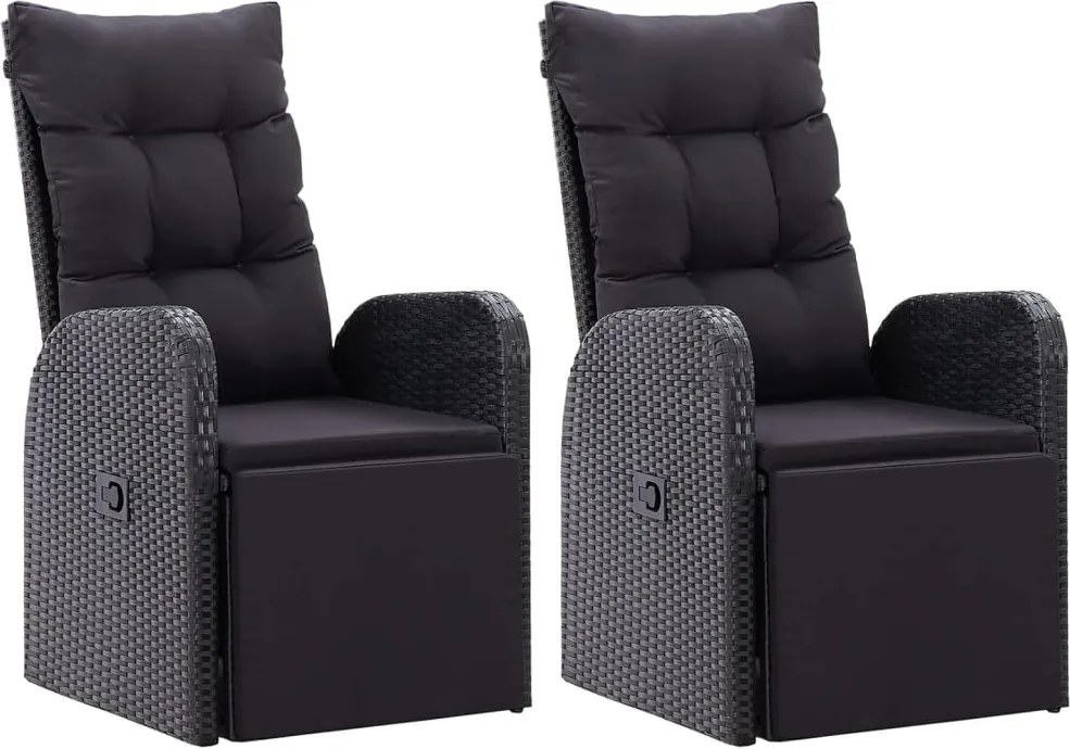 vidaXL Tuinstoelen 2 st verstelbaar met kussens poly rattan zwart