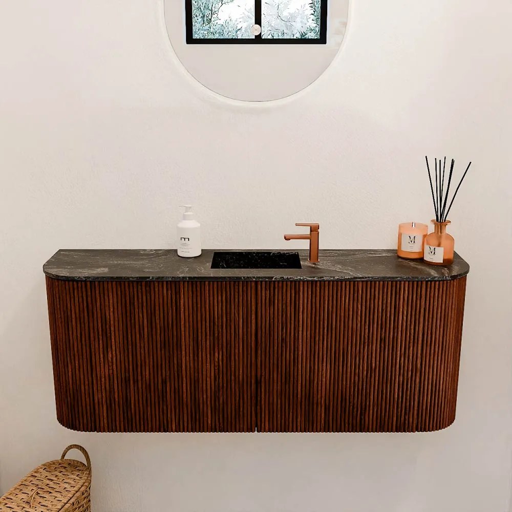 Mondiaz Joya DLux 105cm toiletmeubel ronding links/rechts ruby met wastafel faye midden 1 kraangat lava