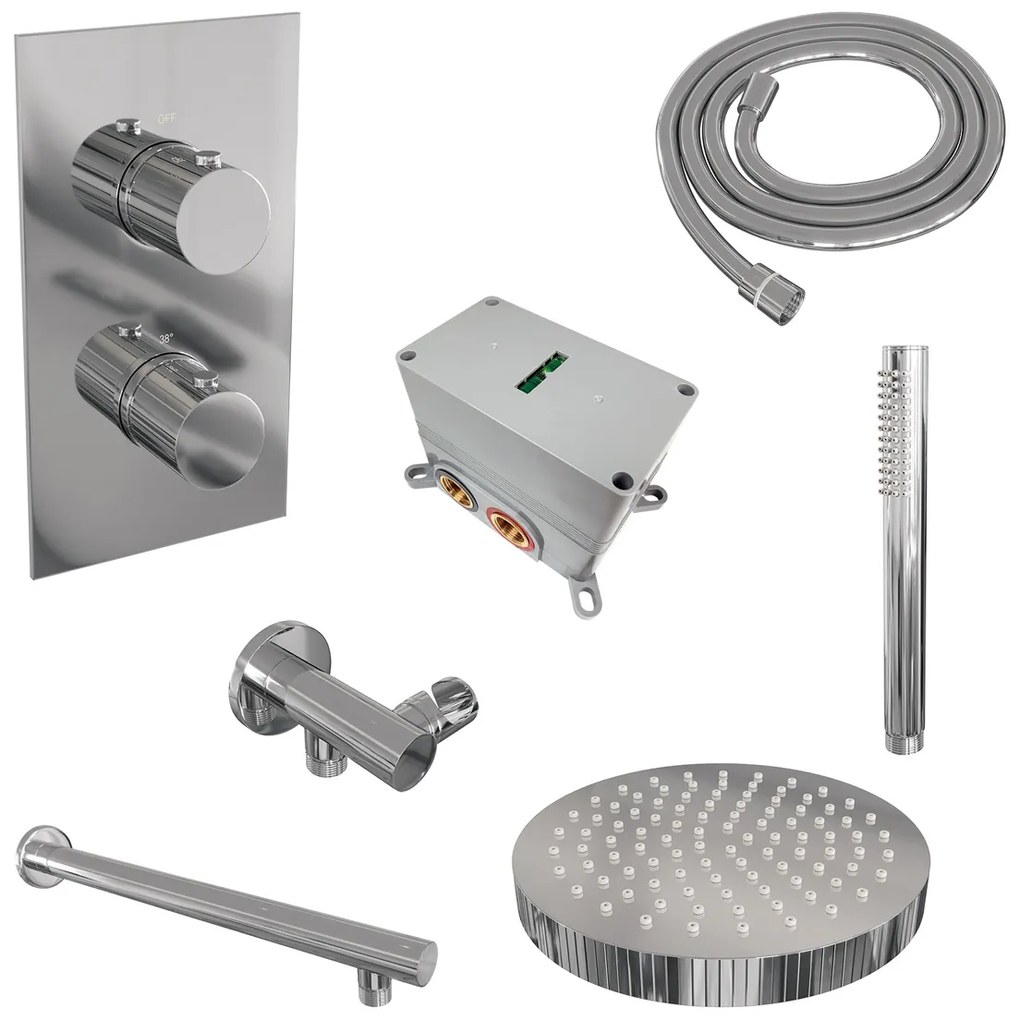 Brauer Stripe inbouw regendouche met 25cm hoofddouche, rechte muurarm en staafhanddouche set 13 chroom