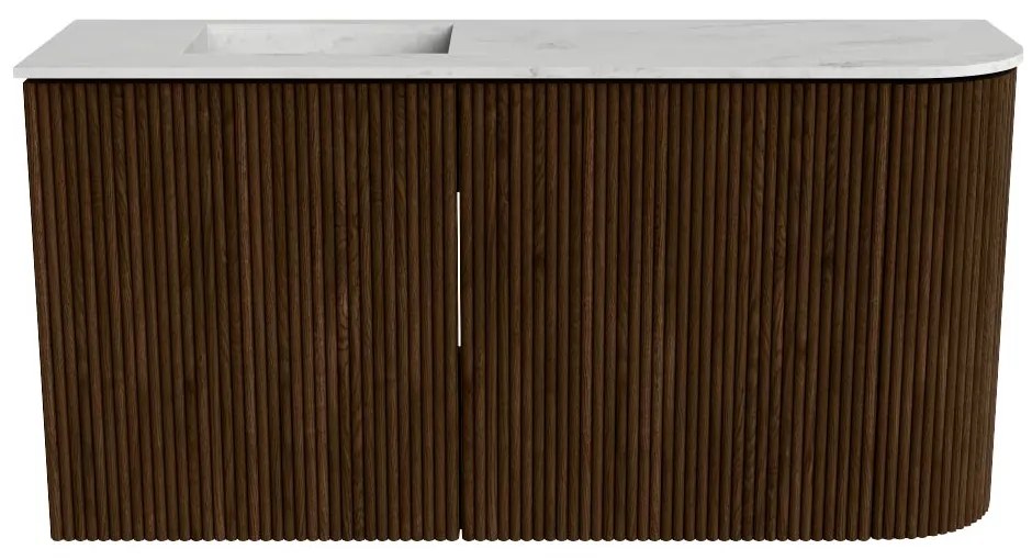 Mondiaz Joya DLux 80cm toiletmeubel ronding rechts walnut met wastafel faye links 1 kraangat opalo