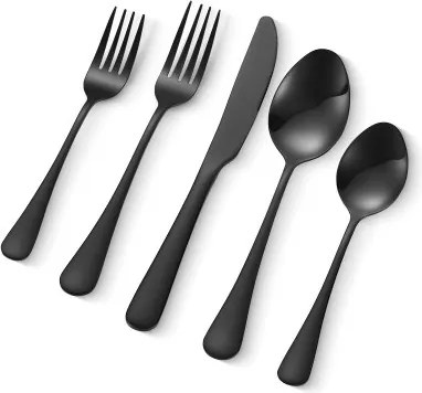 VEVOR 30-delige bestekset van roestvrij staal voor levensmiddelen, spiegelgepolijst servies, vaatwasserbestendig servies, servies voor 6 personen, inclusief mes, vork en lepel, zwart