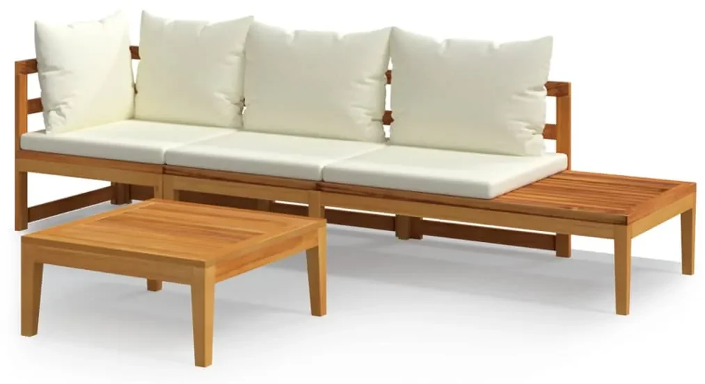vidaXL 3-delige Loungeset met crèmewitte kussens acaciahout